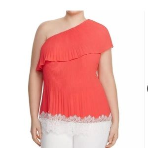 MICHAEL Michael Kors One Shoulder Chiffon Lace Blouse 10